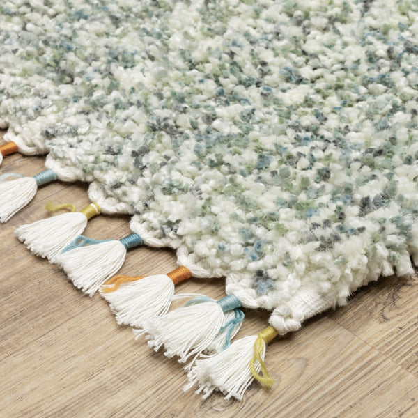 Homeroots 5' Light Blue Abstract Shag Area Rug With Fringe - Soft, Stain-resistant, Perfect For Homes With Kids! 8' X 11' Polypropylene 574634
