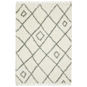 HomeRoots 5' Ivory Gray and Tan Diamond Shag Area Rug with Fringe - Plush, Stain-Resistant Luxury for Homes 7' X 10' 574638