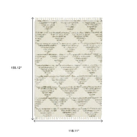 Homeroots 5' Luxurious Ivory Geometric Shag Area Rug With Trendy Fringe – Perfect For Cozy Spaces And Pets! 10' X 13' Polypropylene 574646