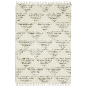 HomeRoots 5' Ivory and Green Geometric Shag Area Rug with Fringed Edges – Soft, Durable, Stylish Comfort for Any Space 8' X 11' 574649