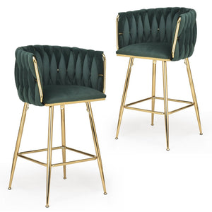 English Elm Counter Height Stools Set of 2 Mid-century Metal Legs Ergonomic Kitchen Island Seating Green T3623P430902