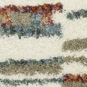 Homeroots 5' Cozy Tan Gray Ivory Abstract Shag Area Rug With Fringe – Stylish, Stain-resistant, Soft Luxury 10' X 13' Polypropylene 574651