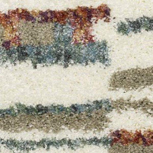 Homeroots 5' Cozy Tan Gray Ivory Abstract Shag Area Rug With Fringe – Stylish, Stain-resistant, Soft Luxury 10' X 13' Polypropylene 574651