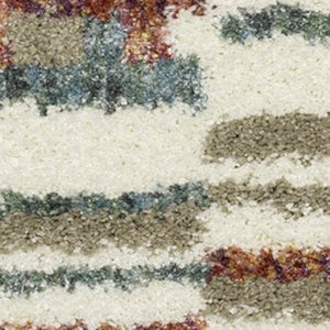 Homeroots 5' Cozy Tan Gray Ivory Abstract Shag Area Rug With Fringe – Stylish, Stain-resistant, Soft Luxury 4' X 5' Polypropylene 574652