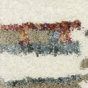 Homeroots 5' Cozy Tan Gray Ivory Abstract Shag Area Rug With Fringe – Stylish, Stain-resistant, Soft Luxury 8' X 11' Polypropylene 574654