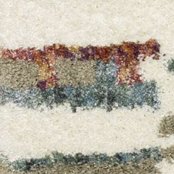 Homeroots 5' Cozy Tan Gray Ivory Abstract Shag Area Rug With Fringe – Stylish, Stain-resistant, Soft Luxury 8' X 11' Polypropylene 574654