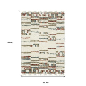 Homeroots 5' Cozy Tan Gray Ivory Abstract Shag Area Rug With Fringe – Stylish, Stain-resistant, Soft Luxury 8' X 11' Polypropylene 574654