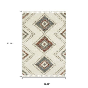 Homeroots 5' Ivory Southwestern Shag Area Rug With Fringe - Cozy, Stylish, And Stain Resistant For Any Decor 5' X 8' Polypropylene 574655