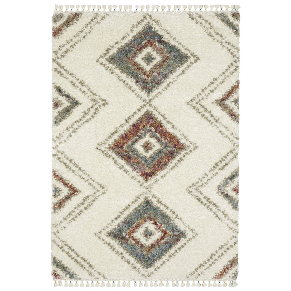 HomeRoots 5' Cozy Southwestern Shag Area Rug in Ivory, Red & Orange with Trendy Fringed Edges for Any Space 10' X 13' 574656