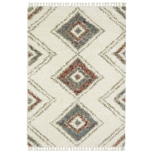 HomeRoots 5' Cozy Southwestern Shag Area Rug in Ivory, Red & Orange with Trendy Fringed Edges for Any Space 7' X 10' 574658