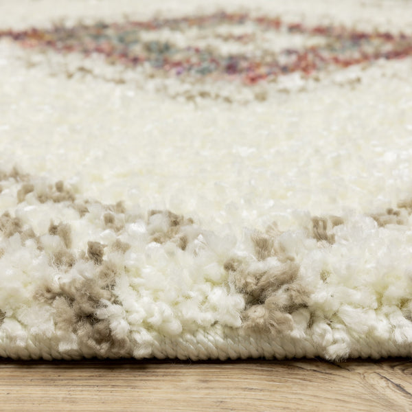 Homeroots 5' Ivory Southwestern Shag Area Rug With Fringe - Cozy, Stylish, And Stain Resistant For Any Decor 8' X 11' Polypropylene 574659