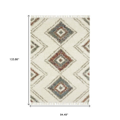 Homeroots 5' Ivory Southwestern Shag Area Rug With Fringe - Cozy, Stylish, And Stain Resistant For Any Decor 8' X 11' Polypropylene 574659