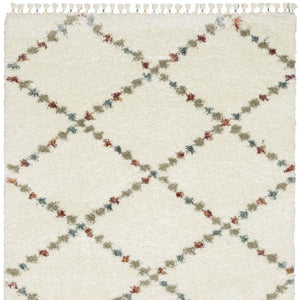 HomeRoots 5' Diamond Shag Area Rug in Gray, Ivory & Tan with Fringed Edges - Soft, Stylish & Durable Decor 5' X 8' 574660
