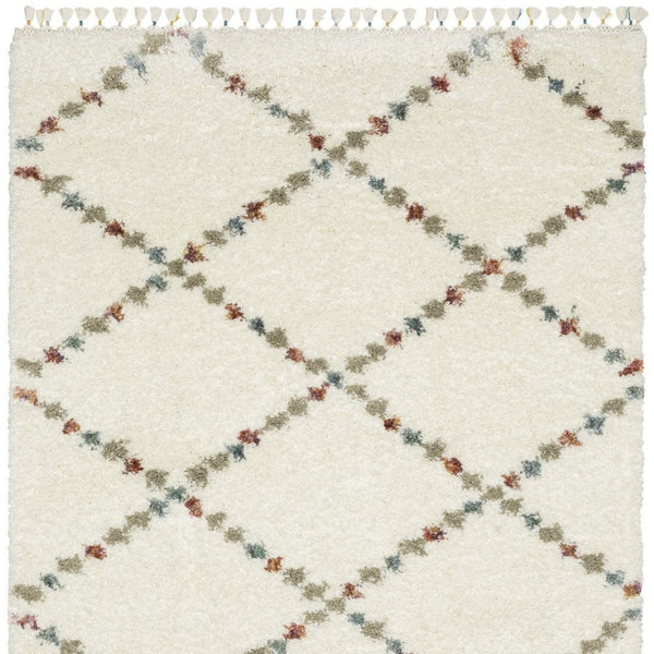 HomeRoots 5' Diamond Shag Area Rug in Gray, Ivory & Tan with Fringed Edges - Soft, Stylish & Durable Decor 10' X 13' 574661