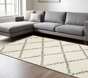 HomeRoots 5' Diamond Shag Area Rug in Gray, Ivory & Tan with Fringed Edges - Soft, Stylish & Durable Decor 10' X 13' 574661