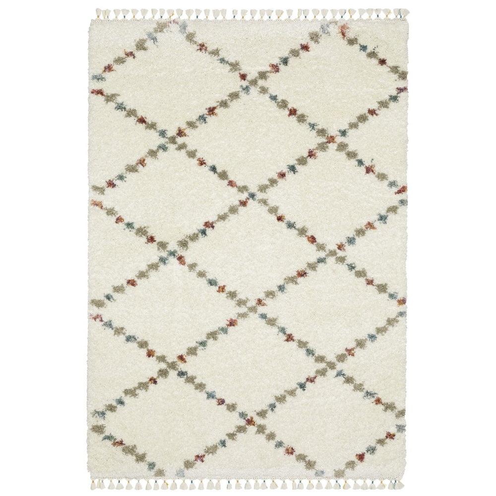 HomeRoots 5' Diamond Shag Area Rug in Gray, Ivory & Tan with Fringed Edges - Soft, Stylish & Durable Decor 10' X 13' 574661
