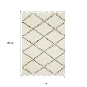 HomeRoots 5' Diamond Shag Area Rug in Gray, Ivory & Tan with Fringed Edges - Soft, Stylish & Durable Decor 10' X 13' 574661