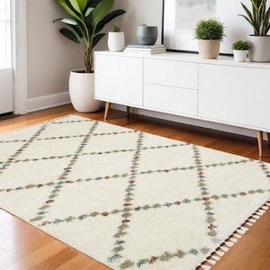 HomeRoots 5' Diamond Shag Area Rug in Gray, Ivory & Tan with Fringed Edges - Soft, Stylish & Durable Decor 4' X 6' 574662