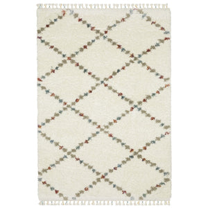 HomeRoots 5' Diamond Shag Area Rug in Gray, Ivory & Tan with Fringed Edges - Soft, Stylish & Durable Decor 8' X 11' 574664
