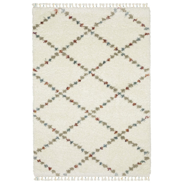HomeRoots 5' Diamond Shag Area Rug in Gray, Ivory & Tan with Fringed Edges - Soft, Stylish & Durable Decor 8' X 11' 574664