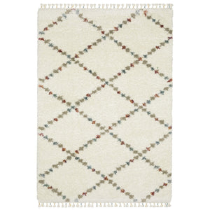HomeRoots 5' Diamond Shag Area Rug in Gray, Ivory & Tan with Fringed Edges - Soft, Stylish & Durable Decor 8' X 11' 574664