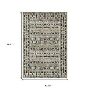 Homeroots 5' Artistry Ivory Tribal Area Rug - Stylish, Stain-resistant Design For Any Home Decor Space 5' X 7' Polypropylene 574665