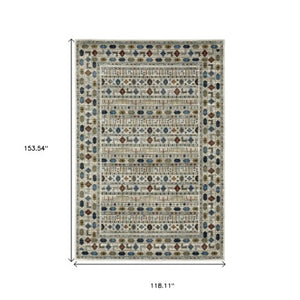 Homeroots 5' Artistry Ivory Tribal Area Rug - Stylish, Stain-resistant Design For Any Home Decor Space 10' X 13' Polypropylene 574666