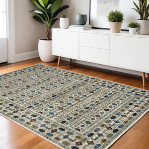 Homeroots 5' Artistry Ivory Tribal Area Rug - Stylish, Stain-resistant Design For Any Home Decor Space 4' X 6' Polypropylene 574667