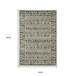 Homeroots 5' Artistry Ivory Tribal Area Rug - Stylish, Stain-resistant Design For Any Home Decor Space 4' X 6' Polypropylene 574667