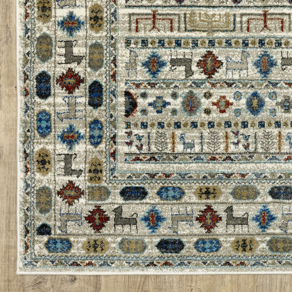 Homeroots 5' Artistry Ivory Tribal Area Rug - Stylish, Stain-resistant Design For Any Home Decor Space 7' X 9' Polypropylene 574668