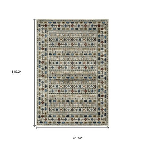 Homeroots 5' Artistry Ivory Tribal Area Rug - Stylish, Stain-resistant Design For Any Home Decor Space 7' X 9' Polypropylene 574668