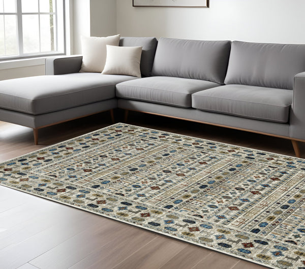Homeroots 5' Artistry Ivory Tribal Area Rug - Stylish, Stain-resistant Design For Any Home Decor Space 8' X 10' Polypropylene 574669