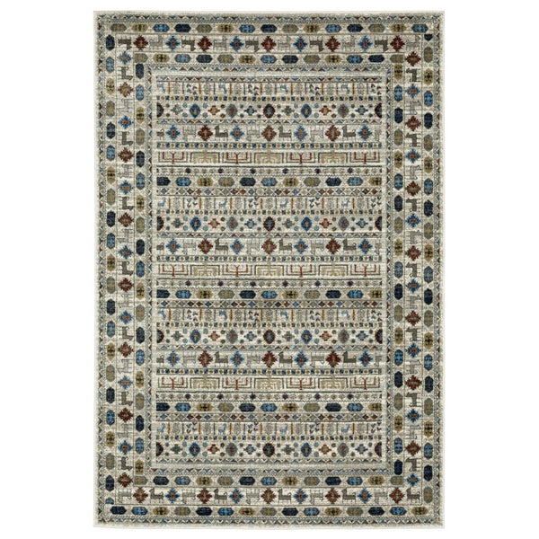 HomeRoots 5' Ivory Tan and Gray Tribal Area Rug - Durable Bohemian Design for Stylish Living Spaces 8' X 10' 574669