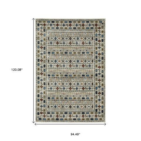 Homeroots 5' Artistry Ivory Tribal Area Rug - Stylish, Stain-resistant Design For Any Home Decor Space 8' X 10' Polypropylene 574669
