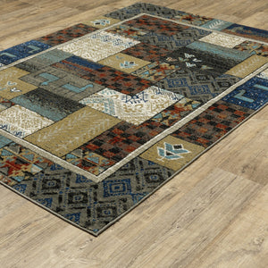 Homeroots 5' Artistic Blue Patchwork Area Rug - Stain Resistant, Perfect For Kids & Pets, Adds Warmth To Home 10' X 13' Polypropylene 574671