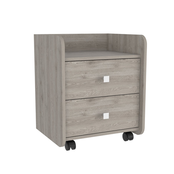 English Elm York Nightstand Light Gray with Superior Top, 2 Drawers, Smooth Zinc Steel Slides & Casters—Compact Organizer 18.22"W x15.74"D x21.88"H B128P148847