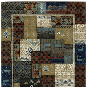 Homeroots 5' Artistic Blue Patchwork Area Rug - Stain Resistant, Perfect For Kids & Pets, Adds Warmth To Home 7' X 9' Polypropylene 574673