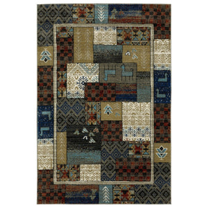 HomeRoots 5' Bohemian Patchwork Area Rug in Brown, Tan & Blue – Durable, Stain-Resistant & Stylish Design 8' X 10' 574674
