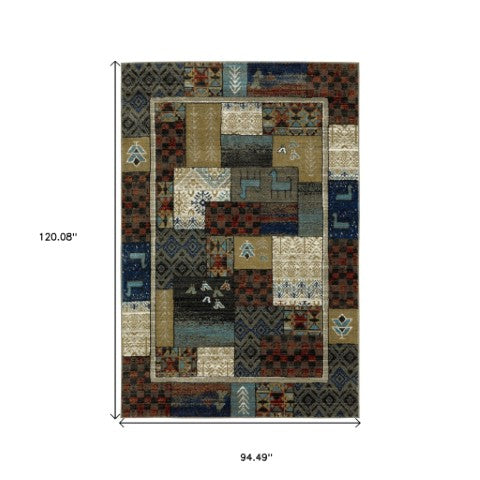 Homeroots 5' Artistic Blue Patchwork Area Rug - Stain Resistant, Perfect For Kids & Pets, Adds Warmth To Home 8' X 10' Polypropylene 574674