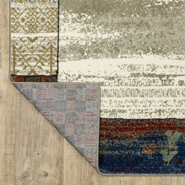 Homeroots 5' Elegant Patchwork Area Rug In Ivory Tan And Blue - Stylish, Stain Resistant For Family Spaces 5' X 7' Polypropylene 574675