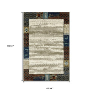 Homeroots 5' Elegant Patchwork Area Rug In Ivory Tan And Blue - Stylish, Stain Resistant For Family Spaces 5' X 7' Polypropylene 574675
