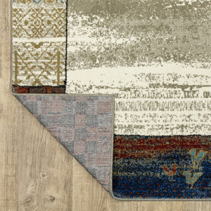 Homeroots 5' Elegant Patchwork Area Rug In Ivory Tan And Blue - Stylish, Stain Resistant For Family Spaces 10' X 13' Polypropylene 574676