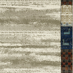 Homeroots 5' Elegant Patchwork Area Rug In Ivory Tan And Blue - Stylish, Stain Resistant For Family Spaces 4' X 6' Polypropylene 574677