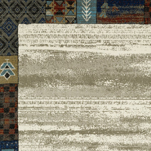 Homeroots 5' Elegant Patchwork Area Rug In Ivory Tan And Blue - Stylish, Stain Resistant For Family Spaces 7' X 9' Polypropylene 574678