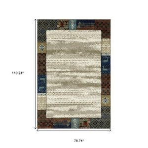 Homeroots 5' Elegant Patchwork Area Rug In Ivory Tan And Blue - Stylish, Stain Resistant For Family Spaces 7' X 9' Polypropylene 574678