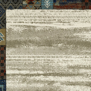 Homeroots 5' Elegant Patchwork Area Rug In Ivory Tan And Blue - Stylish, Stain Resistant For Family Spaces 8' X 10' Polypropylene 574679