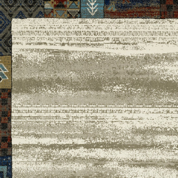 Homeroots 5' Elegant Patchwork Area Rug In Ivory Tan And Blue - Stylish, Stain Resistant For Family Spaces 8' X 10' Polypropylene 574679