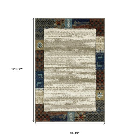 Homeroots 5' Elegant Patchwork Area Rug In Ivory Tan And Blue - Stylish, Stain Resistant For Family Spaces 8' X 10' Polypropylene 574679