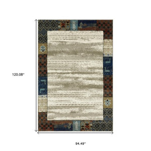 Homeroots 5' Elegant Patchwork Area Rug In Ivory Tan And Blue - Stylish, Stain Resistant For Family Spaces 8' X 10' Polypropylene 574679