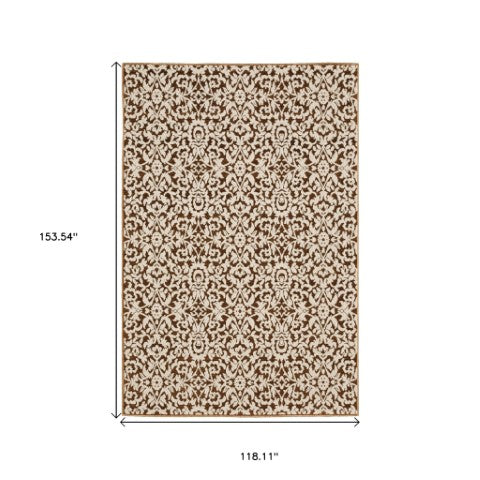 Homeroots 5' Gorgeous Orange Oriental Area Rug - Stain Resistant, Perfect For Homes With Kids And Pets 10' X 13' Polyester 574681